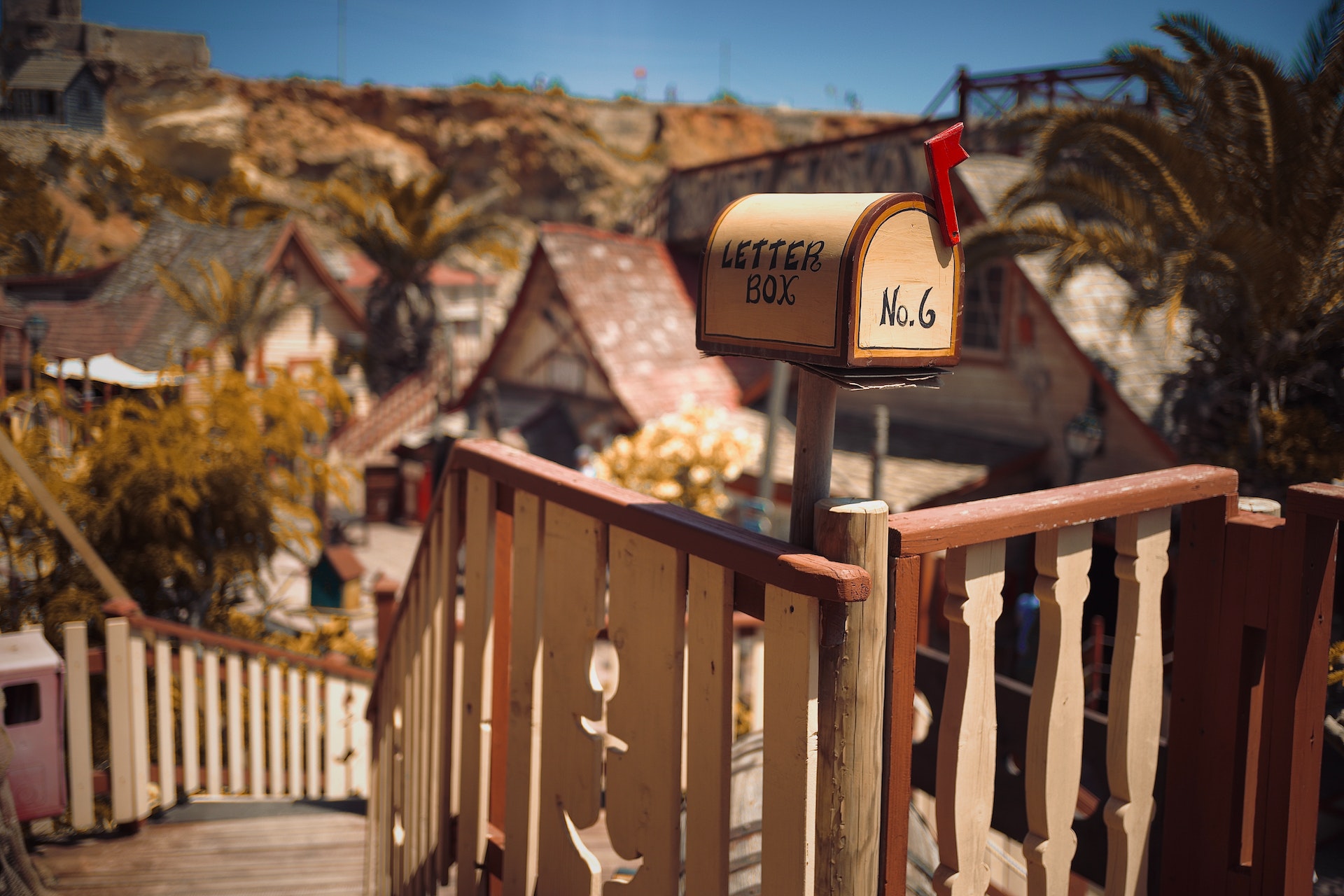 Photo of Mailbox on deck overlooking homes